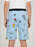 LIGHT SKY BLUE LYCRA PRINT SHORTS WITH 2 SIDE ZIPPERS