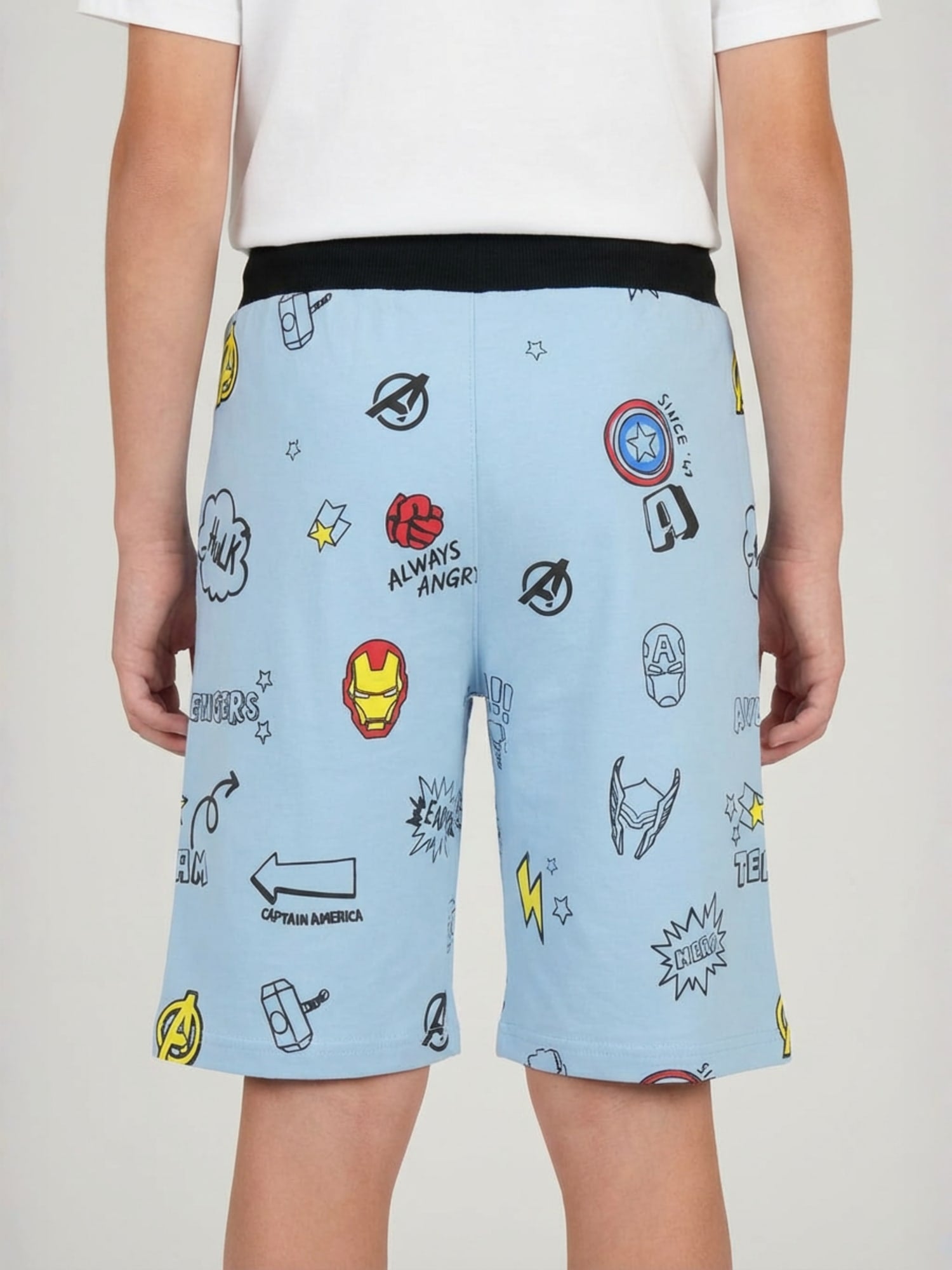 LIGHT SKY BLUE LYCRA PRINT SHORTS WITH 2 SIDE ZIPPERS