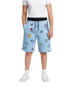 LIGHT SKY BLUE LYCRA PRINT SHORTS WITH 2 SIDE ZIPPERS