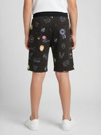 NAVY BLUE LYCRA PRINT SHORTS WITH 2 SIDE ZIPPERS