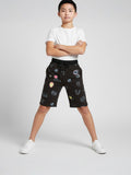 NAVY BLUE LYCRA PRINT SHORTS WITH 2 SIDE ZIPPERS