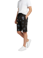 NAVY BLUE LYCRA PRINT SHORTS WITH 2 SIDE ZIPPERS