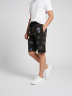 NAVY BLUE LYCRA PRINT SHORTS WITH 2 SIDE ZIPPERS