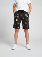 NAVY BLUE LYCRA PRINT SHORTS WITH 2 SIDE ZIPPERS