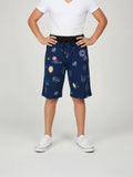 COFFEE LYCRA PRINT SHORTS WITH 2 SIDE ZIPPERS
