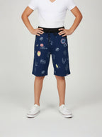 COFFEE LYCRA PRINT SHORTS WITH 2 SIDE ZIPPERS
