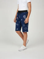 COFFEE LYCRA PRINT SHORTS WITH 2 SIDE ZIPPERS