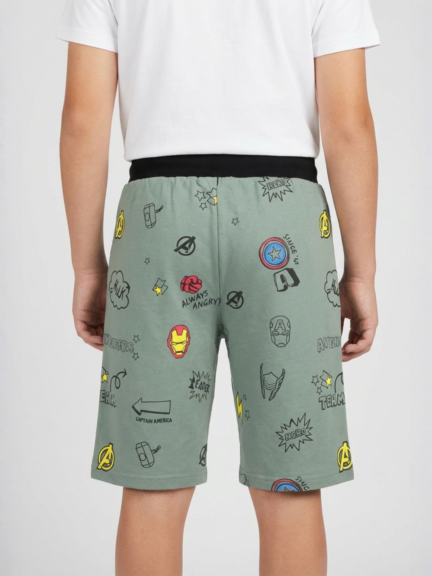 OLIVE LYCRA PRINT SHORTS WITH 2 SIDE ZIPPERS