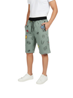OLIVE LYCRA PRINT SHORTS WITH 2 SIDE ZIPPERS