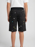 COFFEE LYCRA PRINT SHORTS WITH 2 SIDE ZIPPERS