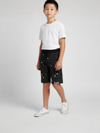 COFFEE LYCRA PRINT SHORTS WITH 2 SIDE ZIPPERS