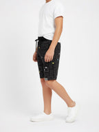 COFFEE LYCRA PRINT SHORTS WITH 2 SIDE ZIPPERS