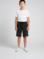 COFFEE LYCRA PRINT SHORTS WITH 2 SIDE ZIPPERS