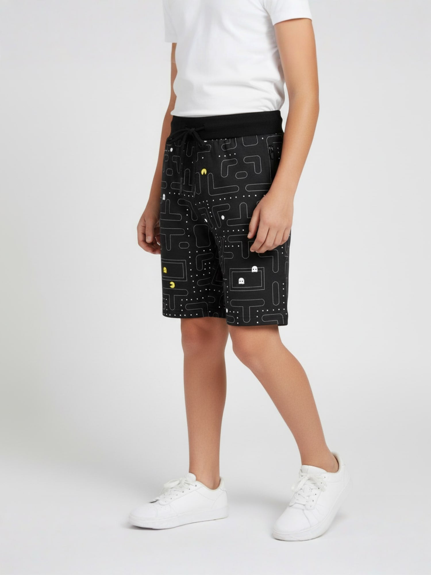 DARK GREY LYCRA PRINT SHORTS WITH 2 SIDE ZIPPERS
