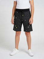 DARK GREY LYCRA PRINT SHORTS WITH 2 SIDE ZIPPERS