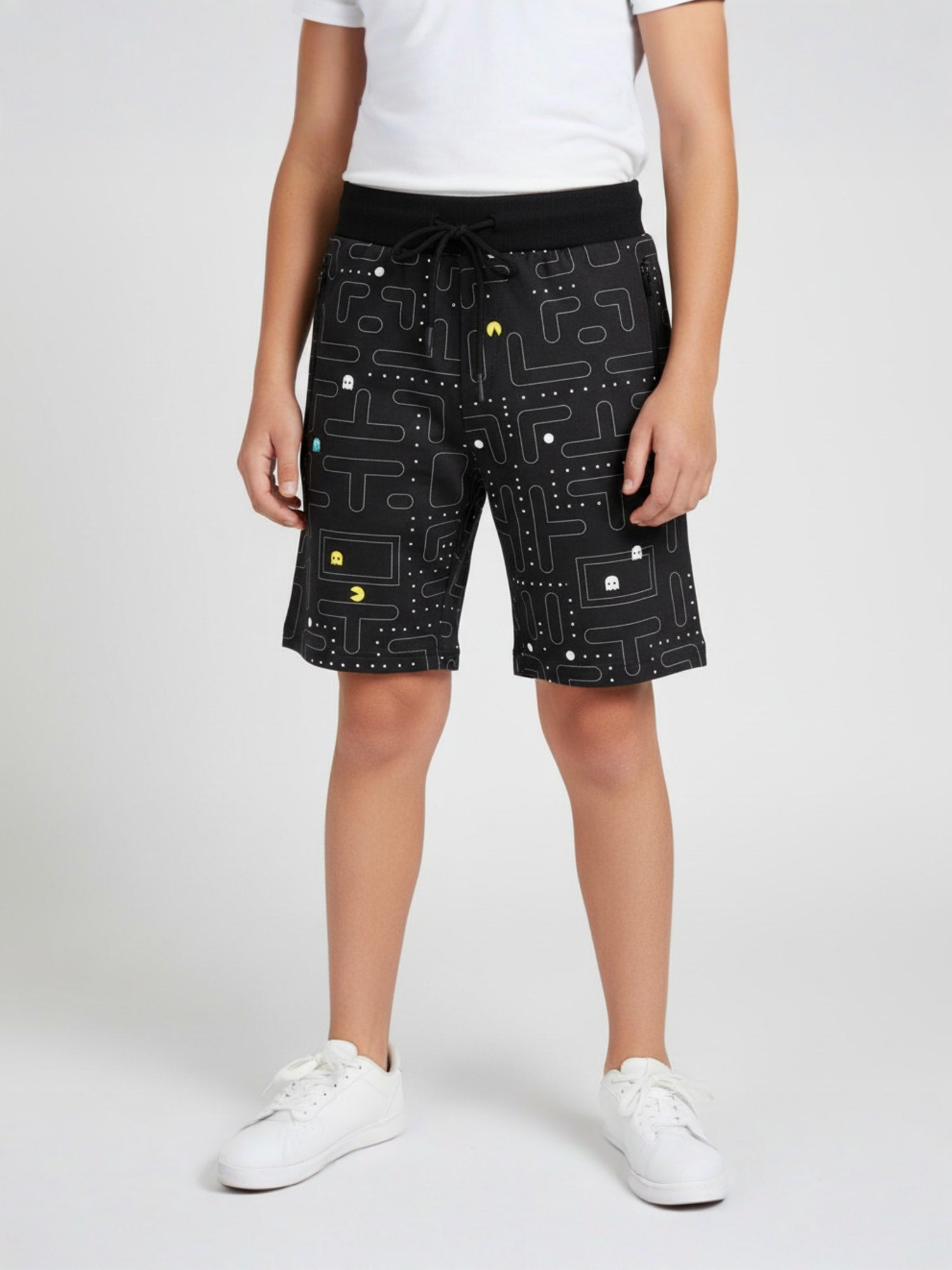 DARK GREY LYCRA PRINT SHORTS WITH 2 SIDE ZIPPERS