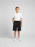 DARK GREY LYCRA PRINT SHORTS WITH 2 SIDE ZIPPERS