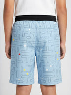 LIGHT SKY BLUE LYCRA PRINT SHORTS WITH 2 SIDE ZIPPERS