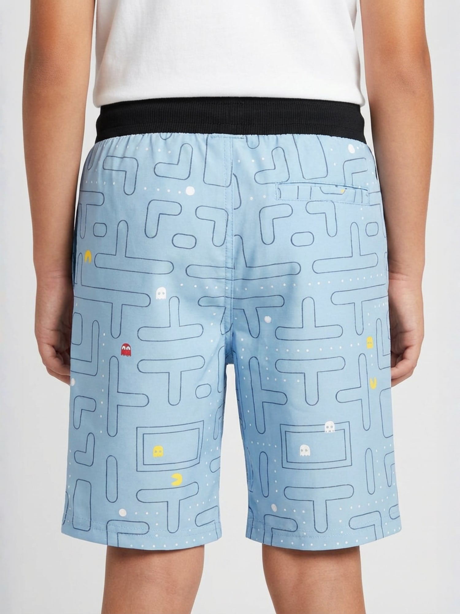 LIGHT SKY BLUE LYCRA PRINT SHORTS WITH 2 SIDE ZIPPERS