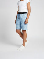 LIGHT SKY BLUE LYCRA PRINT SHORTS WITH 2 SIDE ZIPPERS