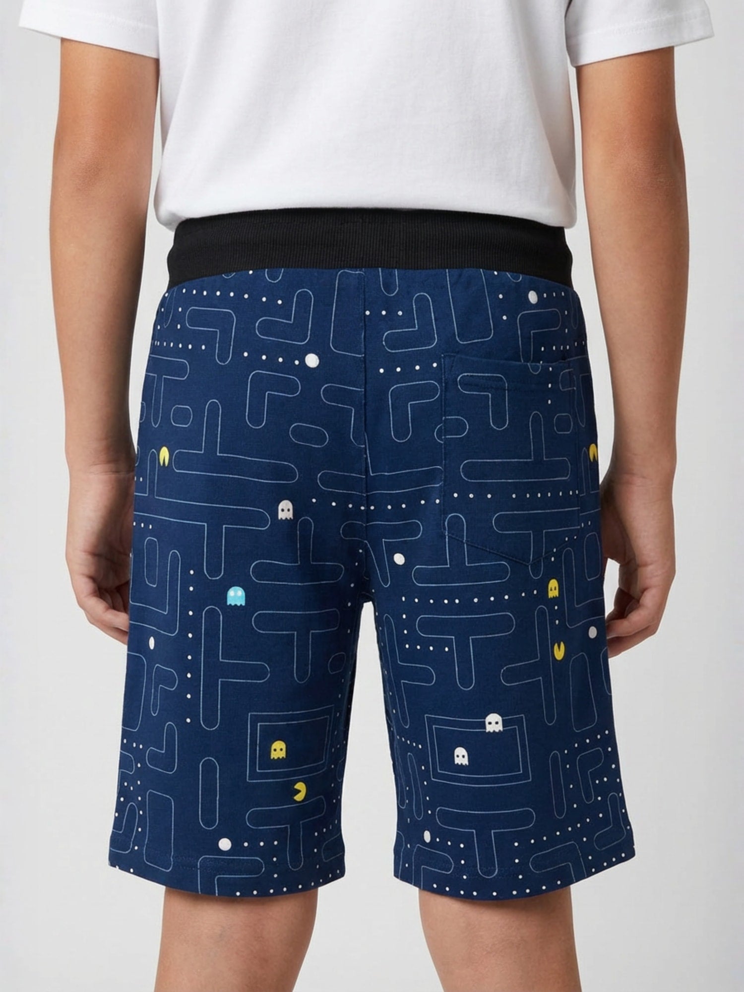 NAVY BLUE LYCRA PRINT SHORTS WITH 2 SIDE ZIPPERS