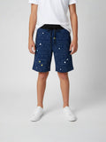 NAVY BLUE LYCRA PRINT SHORTS WITH 2 SIDE ZIPPERS