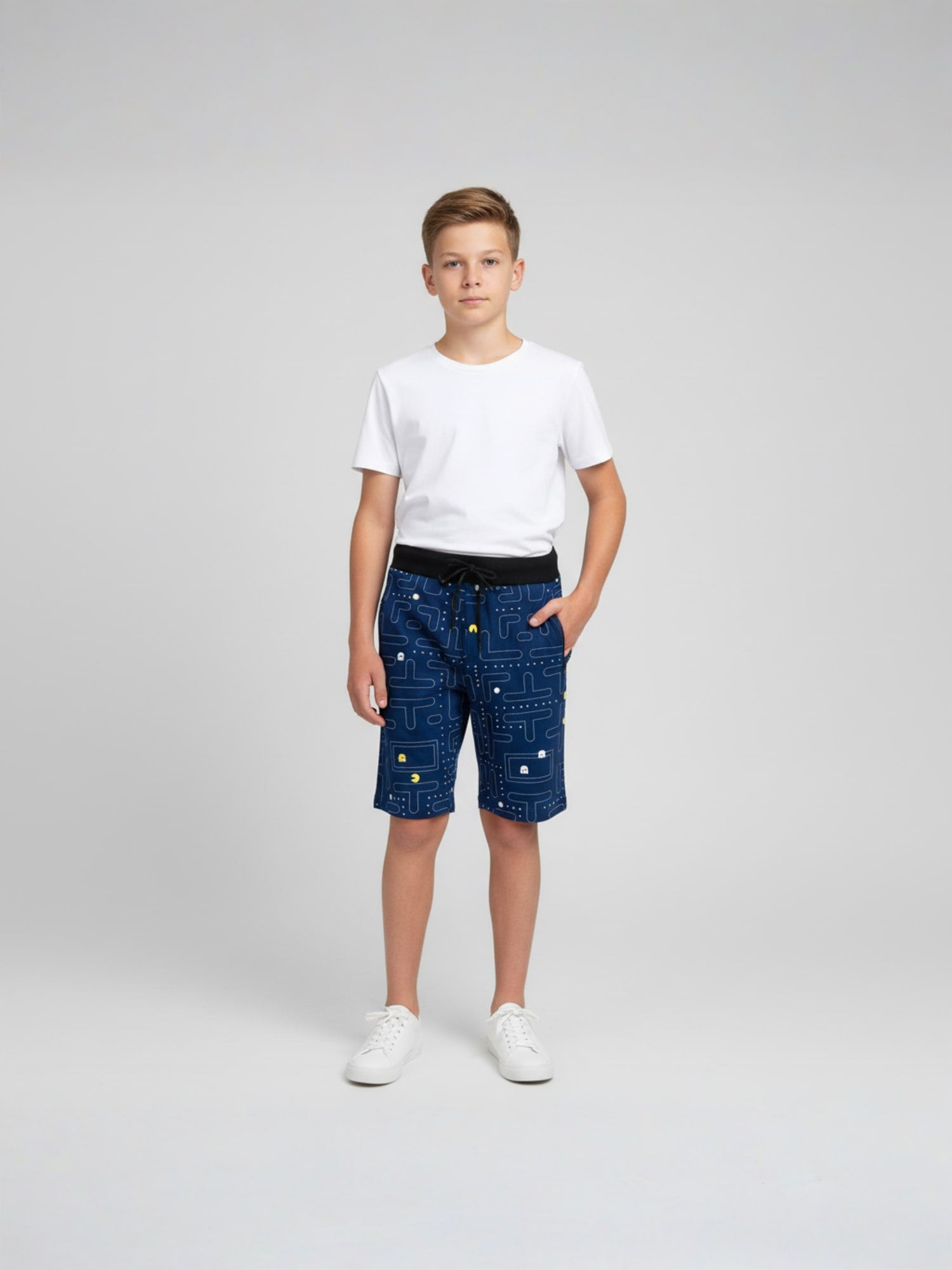 NAVY BLUE LYCRA PRINT SHORTS WITH 2 SIDE ZIPPERS