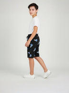 GREEN LYCRA PRINT SHORTS WITH 2 SIDE ZIPPERS