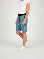 LIGHT SKY BLUE LYCRA PRINT SHORTS WITH 2 SIDE ZIPPERS