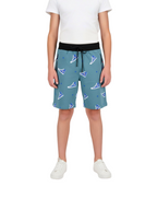 LIGHT SKY BLUE LYCRA PRINT SHORTS WITH 2 SIDE ZIPPERS