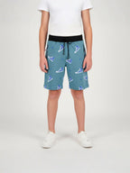 LIGHT SKY BLUE LYCRA PRINT SHORTS WITH 2 SIDE ZIPPERS