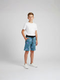 LIGHT SKY BLUE LYCRA PRINT SHORTS WITH 2 SIDE ZIPPERS