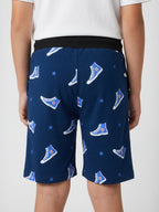 NAVY BLUE LYCRA PRINT SHORTS WITH 2 SIDE ZIPPERS
