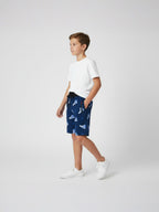 NAVY BLUE LYCRA PRINT SHORTS WITH 2 SIDE ZIPPERS