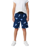 NAVY BLUE LYCRA PRINT SHORTS WITH 2 SIDE ZIPPERS