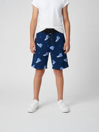 NAVY BLUE LYCRA PRINT SHORTS WITH 2 SIDE ZIPPERS