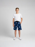 NAVY BLUE LYCRA PRINT SHORTS WITH 2 SIDE ZIPPERS