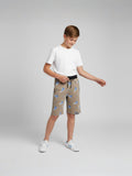 KHAKI LYCRA PRINT SHORTS WITH 2 SIDE ZIPPERS
