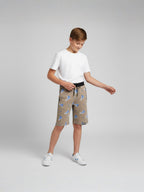 KHAKI LYCRA PRINT SHORTS WITH 2 SIDE ZIPPERS