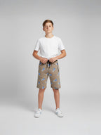 KHAKI LYCRA PRINT SHORTS WITH 2 SIDE ZIPPERS