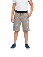 KHAKI LYCRA PRINT SHORTS WITH 2 SIDE ZIPPERS