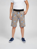 KHAKI LYCRA PRINT SHORTS WITH 2 SIDE ZIPPERS