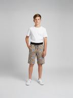 KHAKI LYCRA PRINT SHORTS WITH 2 SIDE ZIPPERS