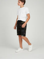COFFEE LYCRA PRINT SHORTS WITH 2 SIDE ZIPPERS