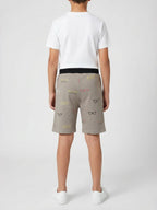 KHAKI LYCRA PRINT SHORTS WITH 2 SIDE ZIPPERS