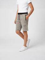 KHAKI LYCRA PRINT SHORTS WITH 2 SIDE ZIPPERS
