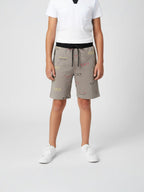 KHAKI LYCRA PRINT SHORTS WITH 2 SIDE ZIPPERS