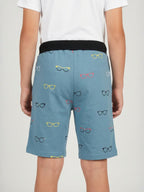 LIGHT SKY BLUE LYCRA PRINT SHORTS WITH 2 SIDE ZIPPERS