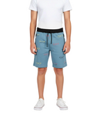 LIGHT SKY BLUE LYCRA PRINT SHORTS WITH 2 SIDE ZIPPERS
