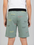 OLIVE LYCRA PRINT SHORTS WITH 2 SIDE ZIPPERS
